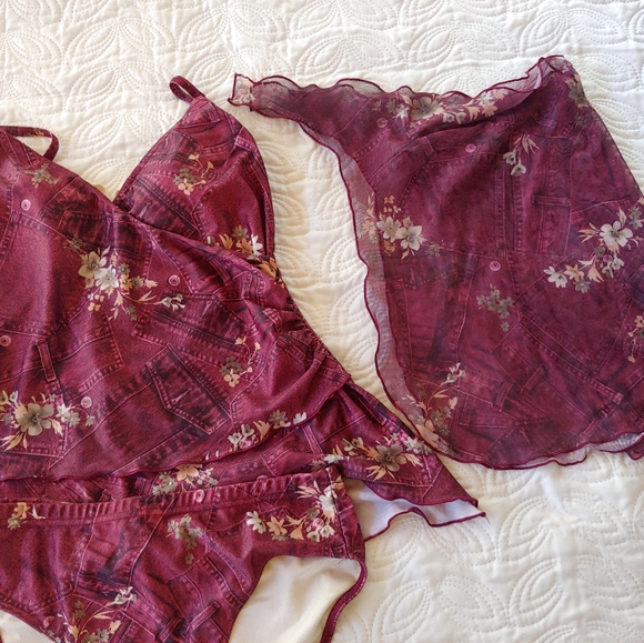 3 piece Swimsuit with coverup Jeans Print - Picture 6 of 13